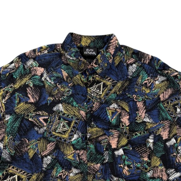 Bon Homme Shirt Men M Rayon USA Made Abstract Pattern 90s Vintage Button Up Rare - Picture 3 of 14